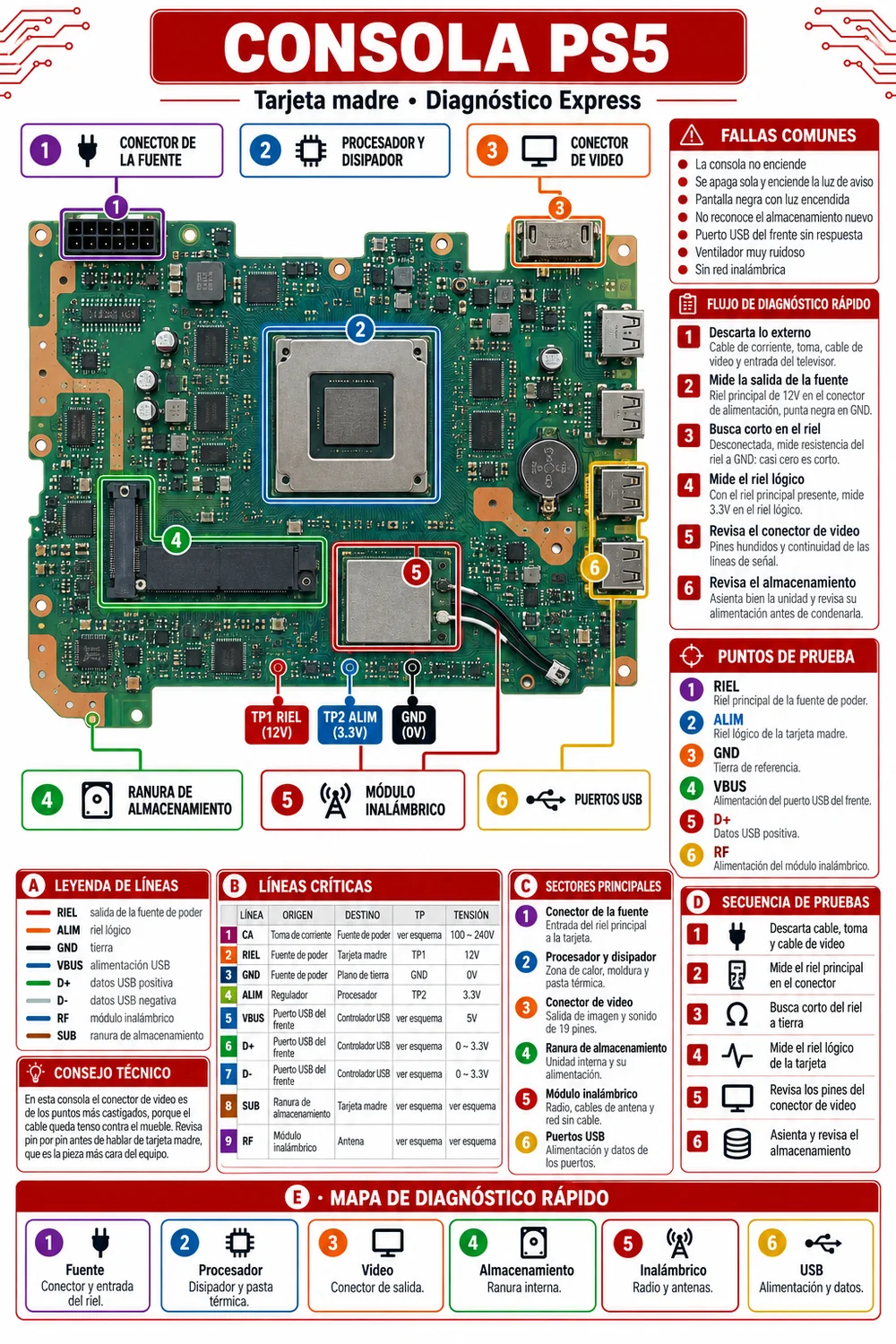 Ficha: mapa de la tarjeta madre de la consola PS5